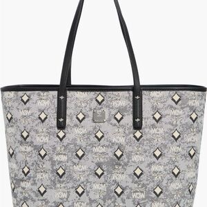 MCM Grey and Black Visetos Monogram Tote